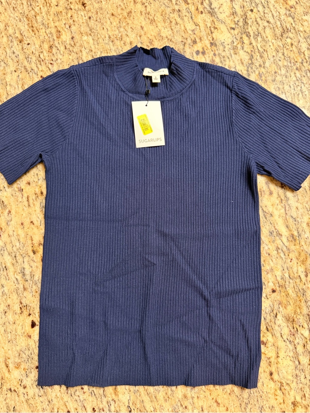 Sugarlips Navy Ribbed Short Sleeve Tee for Women